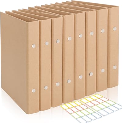 Thijox - 8 stuks A5 Ringbanden, Navulbare Kraftpapier Ringmappen met 2 Ringen, 17,5 x 23,5 cm, Ideaal voor Reisdagboeken, Bedrijfsboeken en Kantoorgeb