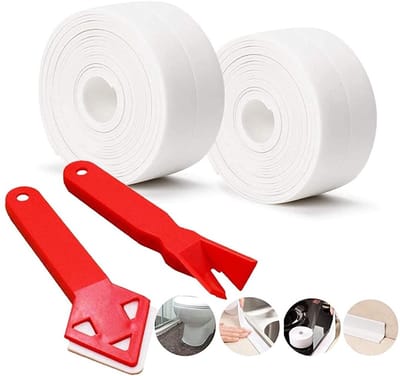 2 Rollen Witte Bad Seal Strip en 2 Stuks Kit Tool - Zelfklevende Waterdichte Kitstrip voor Badkamer, Keuken en Toilet Hoekafwerking