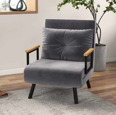 STILVORA Fauteuil - Slaapfauteuil 63 cm - Verstelbare Rugleuning Met Bedfunctie - Voor Woonkamer En Logeerkamer - Velvet Donkergrijs