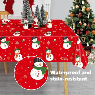 Dailygoods- Tafelkleed Kerst - Rechthoekig 137 x 274 cm - Sneeuwpopmotief - Wegwerptafelkleed - Feesttafelkleed - Decoratie kerstfeest