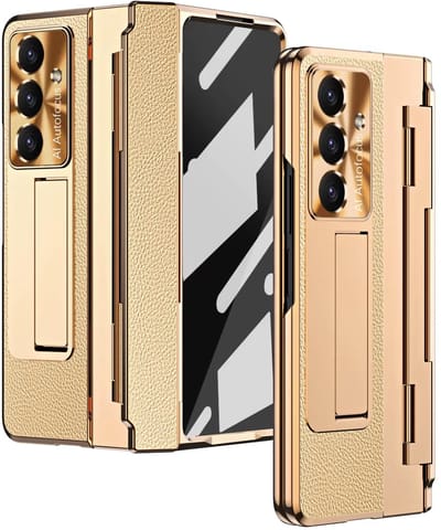 Luxe Leren Hoes – Geschikt voor Samsung Galaxy Z Fold 4 – Schokbestendig met Screenprotector, Scharnierbescherming & Standaard