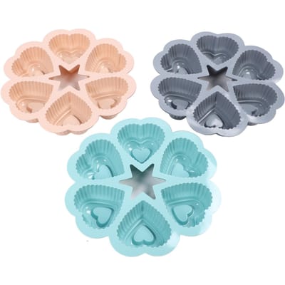 3 Stuks Set Hartvormige Bakvorm Flexibele Siliconen Anti-aanbaklaag Hart Muffinvorm voor Thuis L(for 6.5-9kg) beige