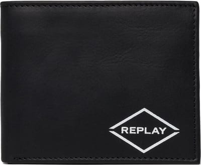 REPLAY Leren Kaarthoes Bifold Wallet Black Zwart
