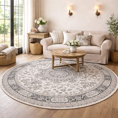 Lavandoux - Vloerkleed - Mogador - Crème en Zwart - Rond - Ø120 cm