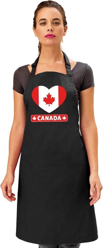 Keukenschort - Barbecueschort - I Love Canada vlag - zwart - heren en dames - Landen supporters - Gerechten - Avond