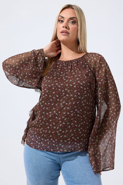 Limited Collection Bruine Blouse Met Stippen En Ruches Size 38