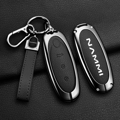 Autosleutelhoes Cover Shell Fob Voor Dongfeng Nammi 01Nieuwe Energie Hoogwaardige Zinklegering Leer Sleutelhanger Beschermende Accessoires black