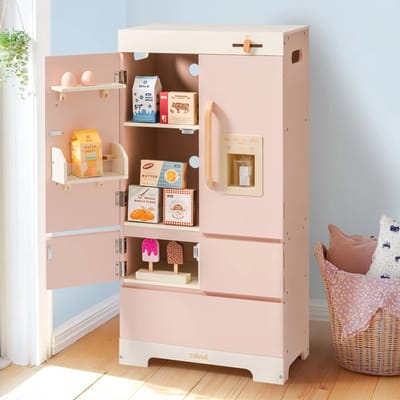 Robotime - ROBUD Houten Speel Koelkast Vriezer Set - Roze - Doen-alsof Speelset met Volledige Accessoires - Voor Peuters 3+
