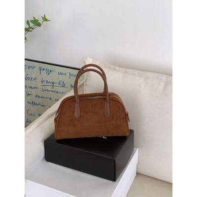 Bruine Suède Boston Tas voor Dames Herfst en Winter Koreaanse Bowlingtas High-end Kussentas Handtas gray
