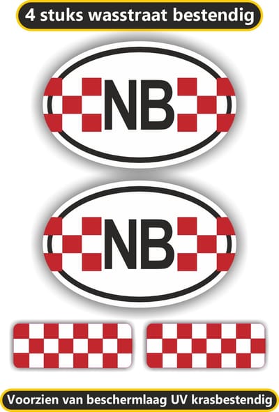 Jerma - Prov. Brabant vlag - auto sticker - 2x ovaal 13x7 cm - 2st 7x2.5 cm - Vinyl - zelfklevend