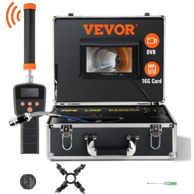 VEVOR Rioolcamera met 512Hz Tracking, 30m, 17,8cm Pijpinspectiecamera met DVR-functie, IP68 Camera met 12 verstelbare LED's, een 16GB SD-kaart voor Rioolleidingen, Huis, Rioolafvoerbuizen