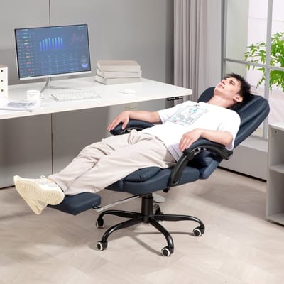 MODENUIT Bureaustoel 67 x 67 x 111-121 cm - 7-Punts Massage En Voetsteun - Thuiskantoor - Kunstleer - Blauw