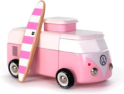Houten Speelgoedbus - Klassiek Minibusje - Kinderspel - Iconisch Design - 16.5cm Lengte - Roze
