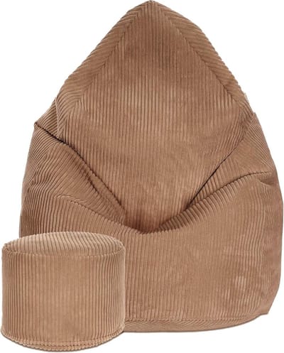 DreamRoots Zitzak voor Volwassenen of Kinderen – Corduroy Beanbag met Voetsteun en Afneembare Hoes – Inclusief Vulling – 80x80x120 cm – Brown Bear