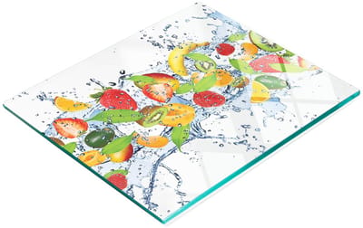 Decoratieve glazen snijplank met fruit- en watermotieven, 60x52 cm
