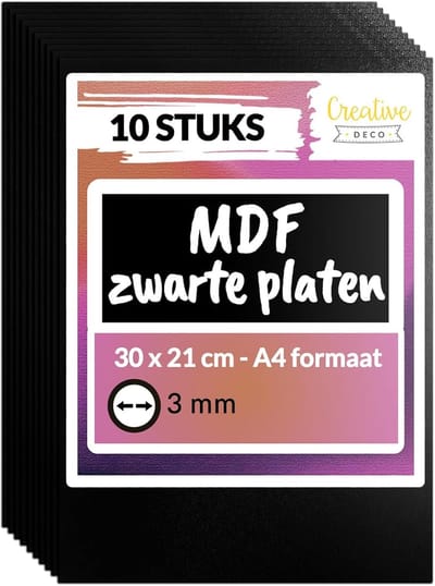MDF Platen - Zwart Hout - Hobby Projecten - 10 Pak A4 Formaat - 30x21x0.3 cm - Zwart