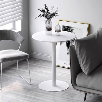 Ronde Eettafel - Keukentafel Barhoogte - Kleine Ruimte - Metalen Tafelblad - 60x72cm - Wit