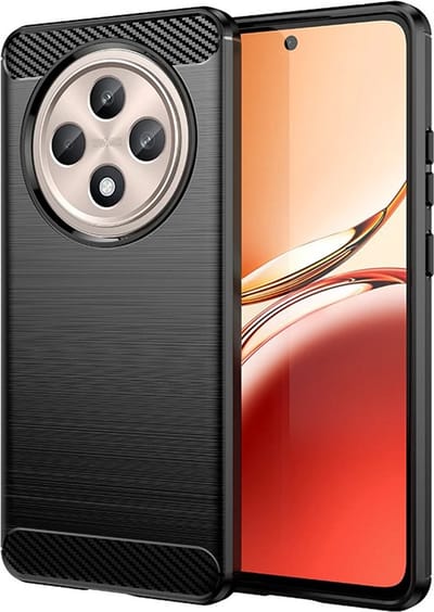 MobyDefend Hoesje - Geschikt voor Oppo Reno12 F - TPU Backcover - Geborstelde Metaal & Carbon-Look - Zwart