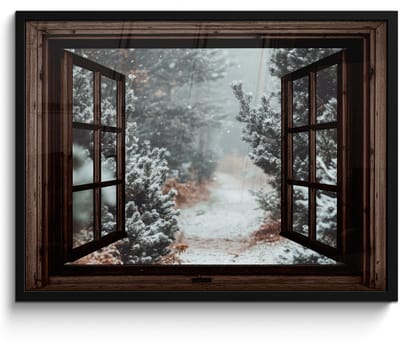Poster in lijst - Fotolijst 70x50 cm - Posters - Bos - Winter - Bomen - Natuur - Pad - Doorkijk - Posterlijst zwart - Decoratie - Wanddecoratie woonkamer - Muurdecoratie slaapkamer