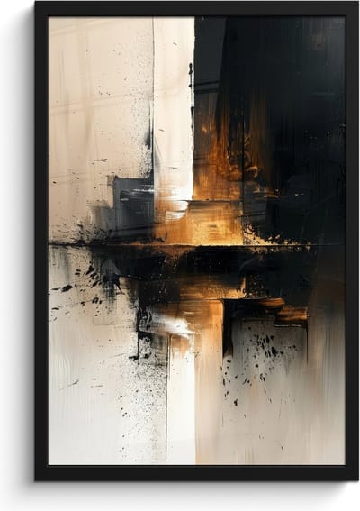Poster in lijst - Fotolijst 40x60 cm - Posters - Modern - Zwart - Verf - Goud - Posterlijst zwart - Decoratie - Wanddecoratie woonkamer - Muurdecoratie slaapkamer
