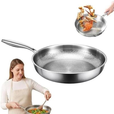 Titanium Koekenpan - Non-stick Pan - Gezond Koken - Gegoten Hamerslag Design - 26 cm - Zilver