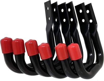 VHV - Wandhaken - Ophanghaken garage - J-haken - Heavy duty - Metaal - Set van 6 - Voor gereedschap en verlengsnoeren - Voor werkplaats - 9 cm - Rood