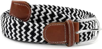 Gevlochten riem - Elastisch/rekbaar - Broekriem - Stretchy belt - Imitatieleer - 105/120cm - Wit/zwart zebra - Kledingaccessoire - Jonyx