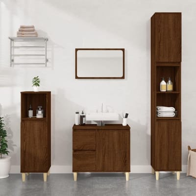 Badkamerkast - Opbergkast Hoge Kast - Badkamer Organiseren - Vochtbestendig Bewerkt Hout - 30x30x100 cm - Bruin Eiken