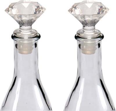 Arte r Wijnstopper - 2x - kunststof - diamant geslepen look - 7 x 4 cm - flessenstopper