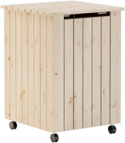 Wasmachine wasmand met wielen - 45x45x64 cm - massief grenenhout - zwart - met deksel