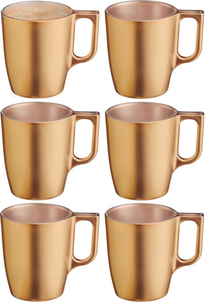 Luminarc Koffiemokken Monaco - 6x stuks - Hard Glas - goud - 250 ml - 9 cm - Flashy metallic finish