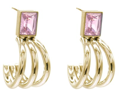 Oorbellen met Zirkonia - Oorhangers - RVS - 3 cm - Goudkleurig en Roze