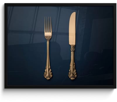 Poster in lijst - Fotolijst 70x50 cm - Posters - Bestek - Donkerblauw - Goud - Posterlijst zwart - Decoratie - Wanddecoratie woonkamer - Muurdecoratie slaapkamer