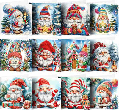 Adorzy Diamond Painting Kerstkaarten – 12 stuks - 15x15 cm - Diamond Painting pakket volledig – Diamond Painting Volwassenen