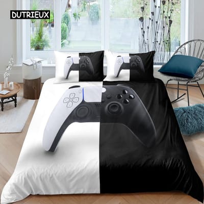 Gamepad Beddengoed Set Queen Size Dekbedovertrek Creatief Zwart Bed Dekbedovertrek Set Polyester Dekbedovertrek Beddengoed 2/3 Stuks AU Single(140x210cm)