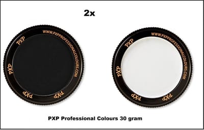 2x Set PXP Professional Colours schmink zwart en wit 30 gram - Schminken verjaardag feest festival thema feest - Word geleverd in kartonnen doosje, niet in envelop ivm beschadiging