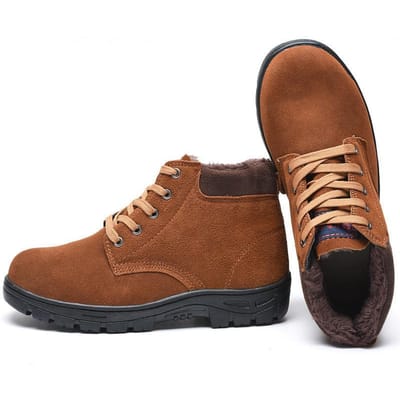 Hiver Chaud Sécurité Chaussures de Travail Protectrices Chaussures de Protection du Travail Chaussures en Coton pour Homme Anti-Écrasement et Anti-Pénétration Résistantes à l'Usure 46 brown