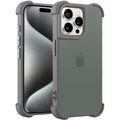 Coverzs matte Shock case geschikt voor iPhone 15 Pro (grijs) - shockbestendig, premium bescherming, duurzaam