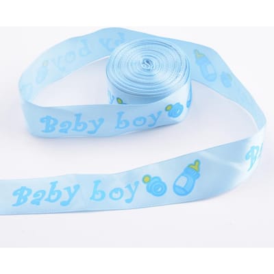 25mm 10 yard Baby Jongen Bedrukt Lint voor DIY Babyshower Decoratie Cadeauverpakking (Blauw) blauw