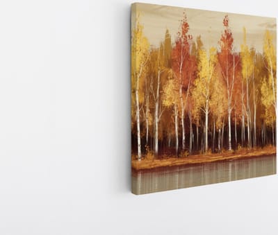 Saammp Canvas Schilderij - Herfstbos - Abstract - Natuur - Landschap - 20x20 - Foto op canvas - Wanddecoratie - Muurdecoratie Woonkamer - Slaapkamer decoratie - Canvas Print