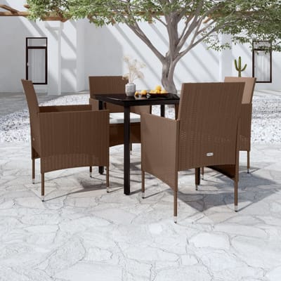 vidaXL - 5-delige - Tuinset - met - kussens - bruin - en - zwart
