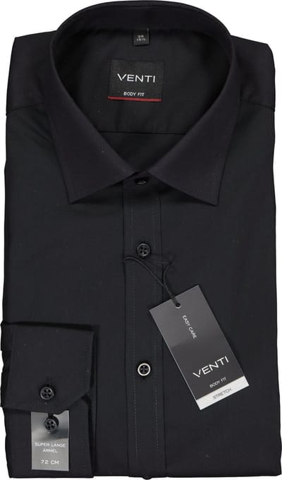 VENTI body fit overhemd - mouwlengte 72 cm - zwart - Strijkvriendelijk - Boordmaat: 39 (EU maat: M)