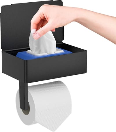 Unyqoos ® Stijlvolle Zwarte Toiletpapierhouder met Opbergbox en Plank voor Badkamer en Keuken