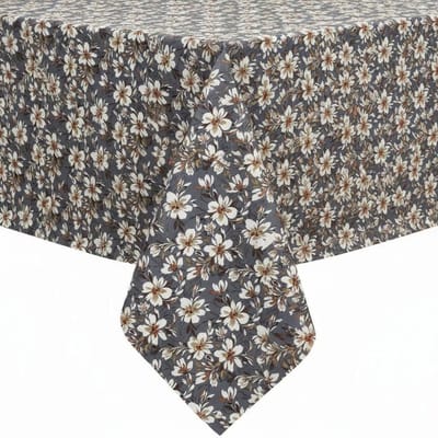 Protecttable - Tafelzeil Witte Bloemen Grijs 140x50cm - Tafelkleed Afwasbaar - Kunststof