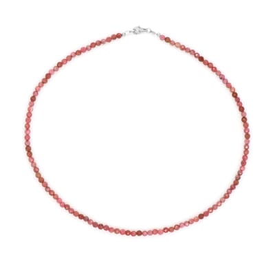Cavill - Zilveren halsketting - 925 sterling zilver gerhodineerd - Rhodoniet kralen 55,5 ct gefacetteerd - Elegante damesketting Mexicaans design