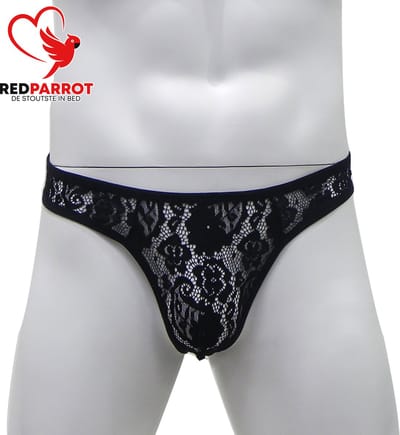 Semi-transparante heren string - Kanten slip - Eroitsche mannen lingerie - Zwart
