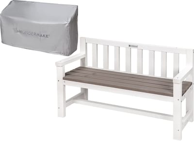 WONDERMAKE® Desig Kinderhouten Tuinbank, Weerbestendig met Stoffen Bekleding en Rugleuning, 2-zits Kinderbank, Houten Bank, Parkbank, Massieve Tuinbank, Natuurlijk Hout, Wit, Grijs, Antraciet