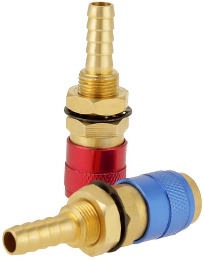 Dailygoods - Watergekoelde Gas Adapter - Snelkoppeling - Rood en Blauw - Messing - Geschikt voor Lastoorts - 2 Stuks