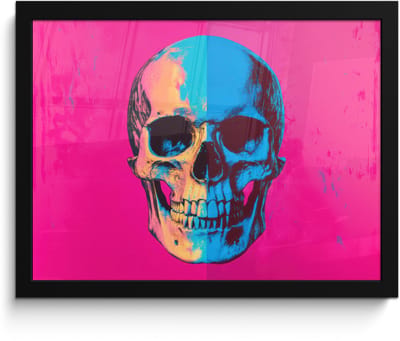 Poster in lijst - Fotolijst 40x30 cm - Posters - Neon - Blauw - Pop-art - Schedel - Posterlijst zwart - Decoratie - Wanddecoratie woonkamer - Muurdecoratie slaapkamer