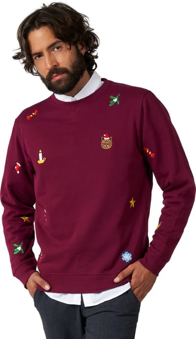 OppoSuits X-Mas Icons - Burgundy - Heren Kerst Sweater - Kersttrui Mannen - Kerst - Rood - Maat XS